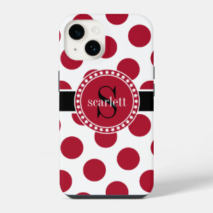 Red Black White Big Polka Dot Monogram iPhone 14 Case