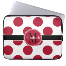 Red Black White Big Polka Dot Monogram Laptop Sleeve