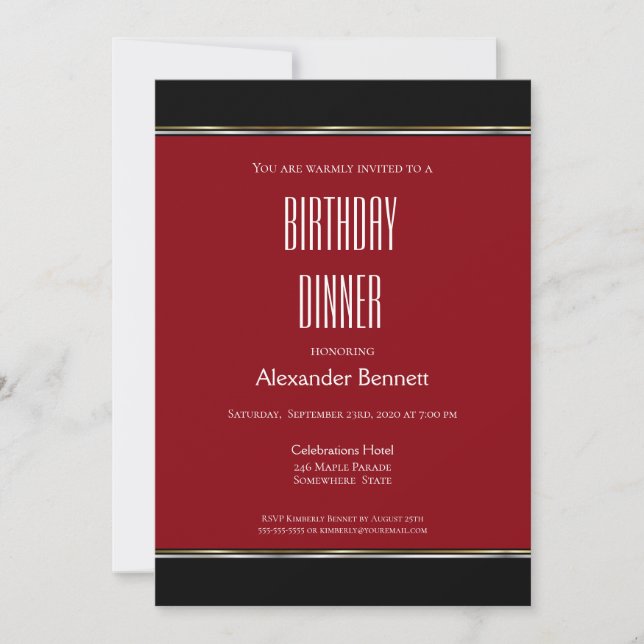 Red Black White Birthday Dinner Party Invitation (Front)