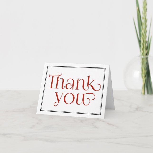 Red Black & White Calligraphy Thank You Note Card (Front)
