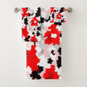 Red Black White Camo Abstract Design  Bath Towel Set