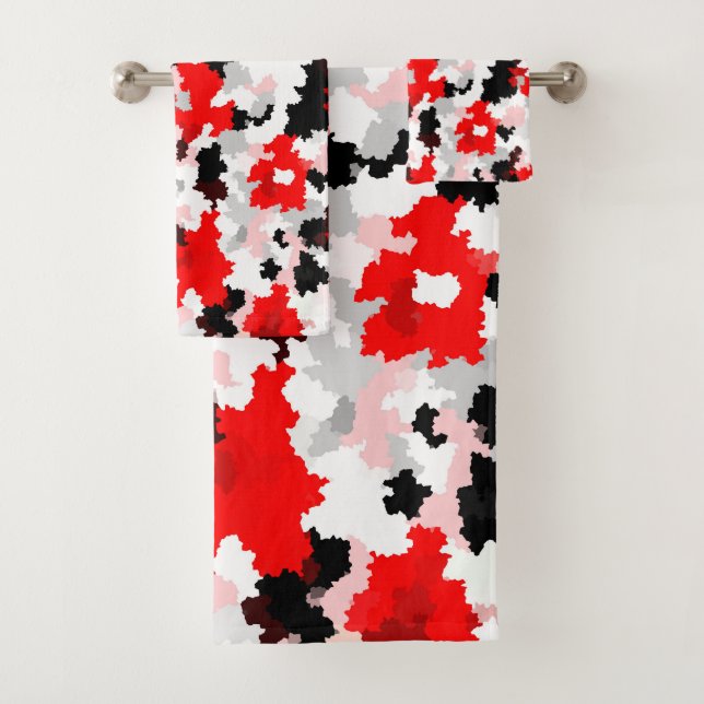 Red Black White Camo Abstract Design  Bath Towel Set (Insitu)
