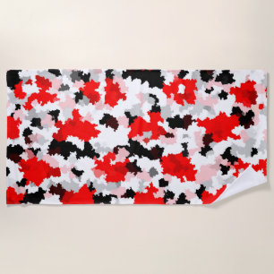 Red Black White Camo Abstract Design  Beach Towel