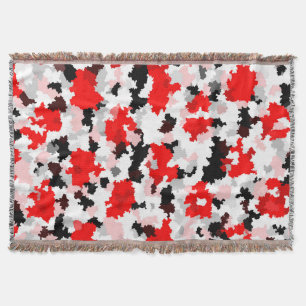 Red Black White Camo Abstract Design Throw Blanket