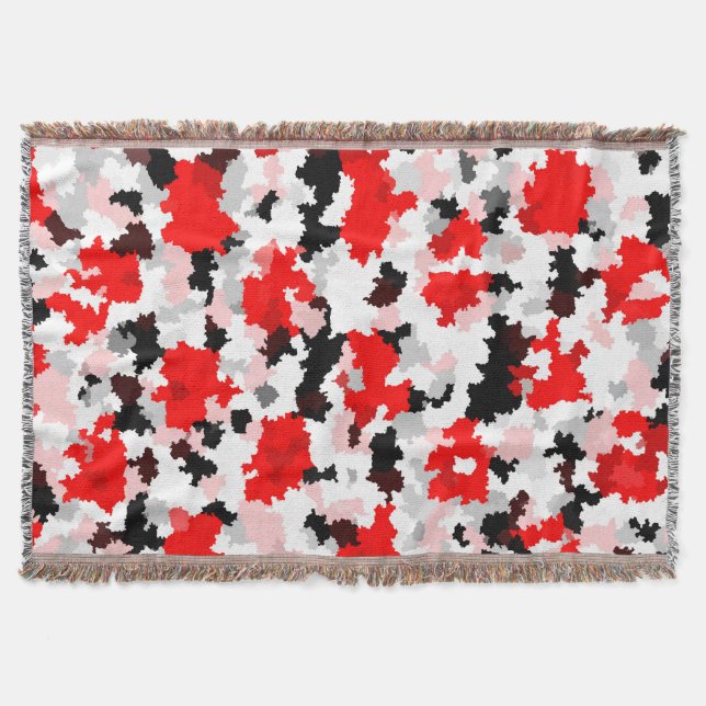 Red Black White Camo Abstract Design  Throw Blanket (Front)