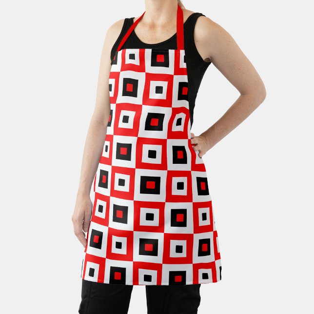 Red Black White Checkered Squares Pattern Design Apron (Creator Uploaded)