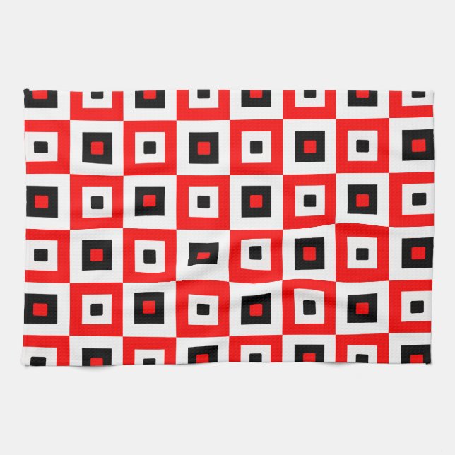 Red Black White Checkered Squares Pattern Design Kitchen Towel (Horizontal)