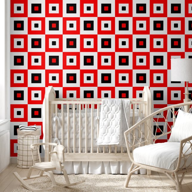 Red Black White Checkered Squares Pattern Design Wallpaper (Creator Uploaded)