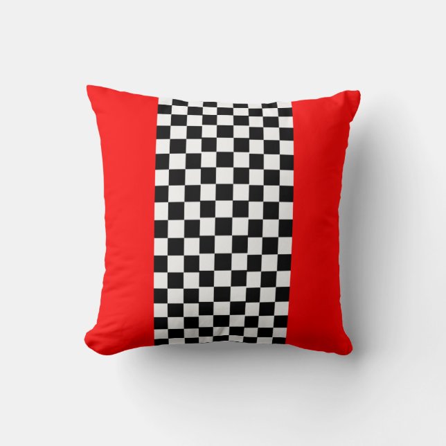 Red Black White Checkers Pillow (Front)