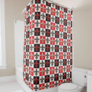 Red Black White Chequered Fleur-de-lis Design