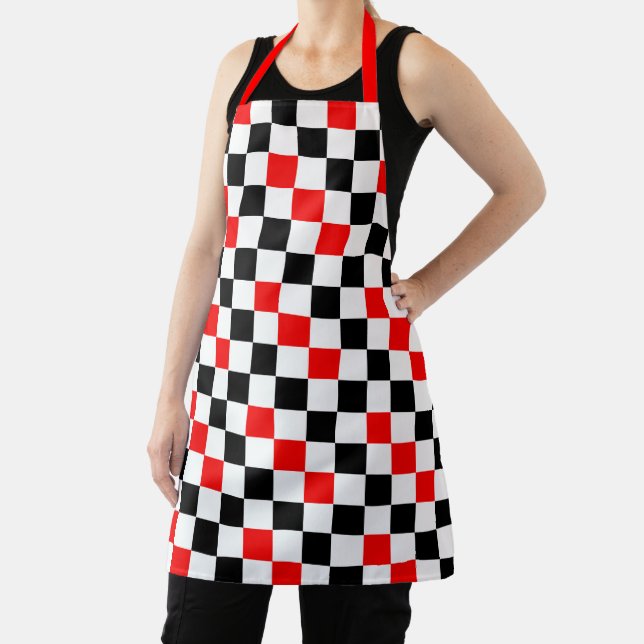 Red Black White Chequered Pattern Design  Apron (Insitu)
