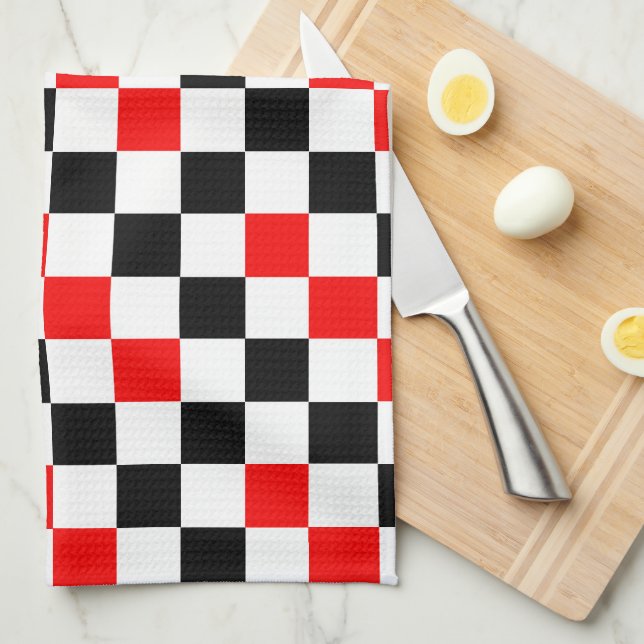Red Black White Chequered Pattern Design  Kitchen Towel (Quarter Fold)