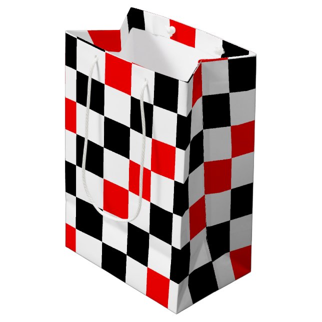 Red Black White Chequered Pattern Design  Medium Gift Bag (Front Angled)