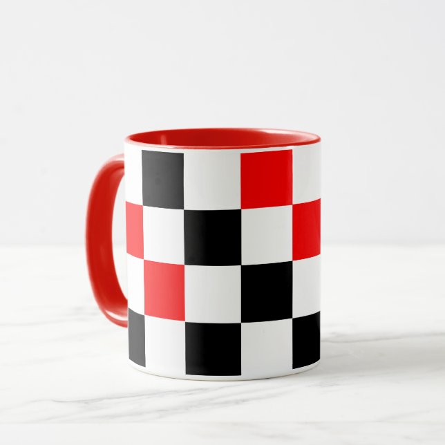 Red Black White Chequered Pattern Design  Mug (Front Left)