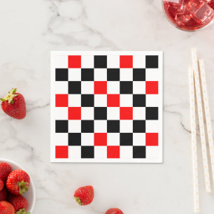 Red Black White Chequered Pattern Design Napkin
