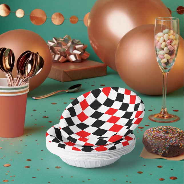 Red Black White Chequered Pattern Design  Paper Plate (Multi)