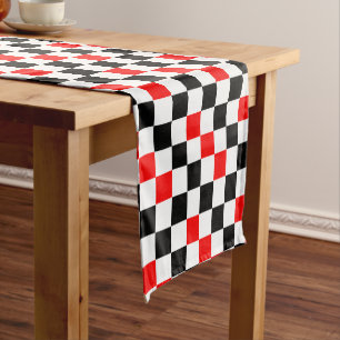 Red Black White Chequered Pattern Design  Short Table Runner