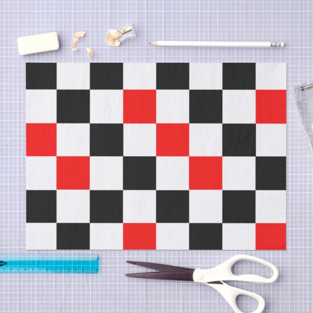 Red Black White Chequered Pattern Design  Tissue Paper (Craft)