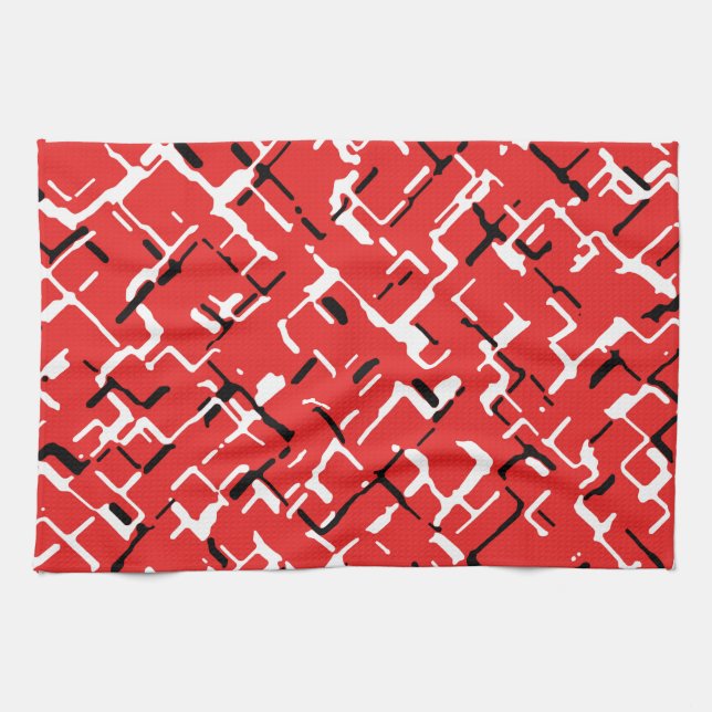 Red Black White Cool Pattern Kitchen Towel (Horizontal)