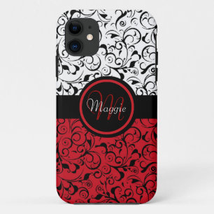 Red black white damask classy iphone 5 case