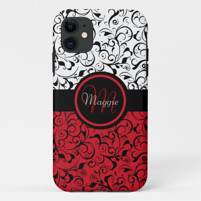 Red black white damask classy iphone 5 case (Back)