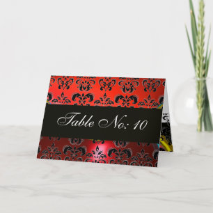 RED BLACK WHITE DAMASK RUBY TABLE SEATING HOLIDAY CARD