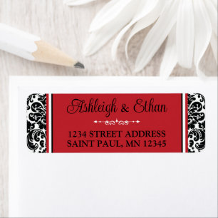 Red, Black White Damask Wedding Address