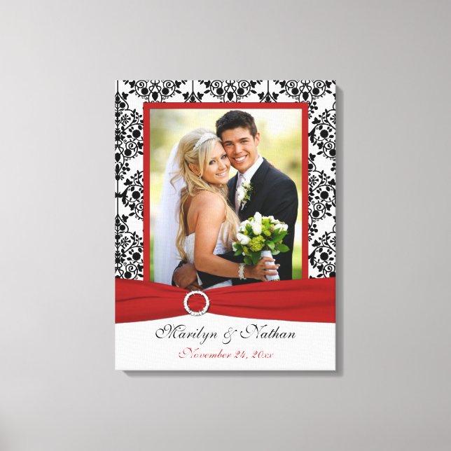 Red, Black, White Damask Wedding Canvas (Front)