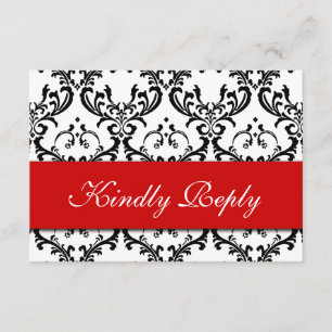 Red Black White Damask Wedding RSVP