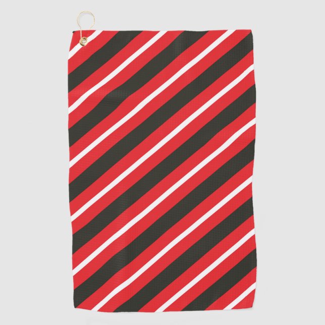 Red Black White Diagonal Lines Geometric Stripes Golf Towel (Front)