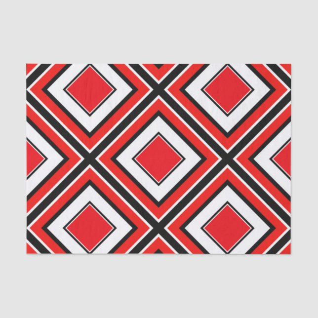 Red Black White Diamond Geometric Tissue Paper (Front)