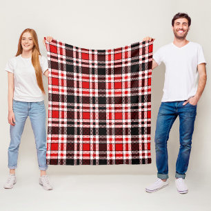 Red Black White Flannel Tartan Pattern Design  Fleece Blanket