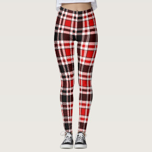 Red Black White Flannel Tartan Pattern Design  Leggings