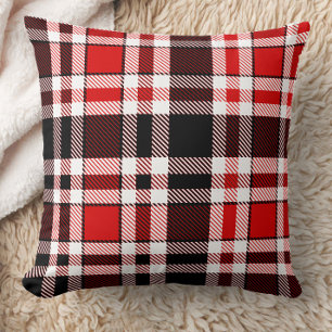 Red Black White Flannel Tartan Pattern Design  Throw Pillow