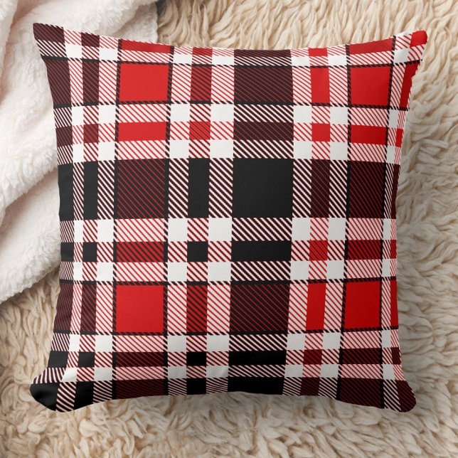 Red Black White Flannel Tartan Pattern Design  Throw Pillow (Creator Uploaded)