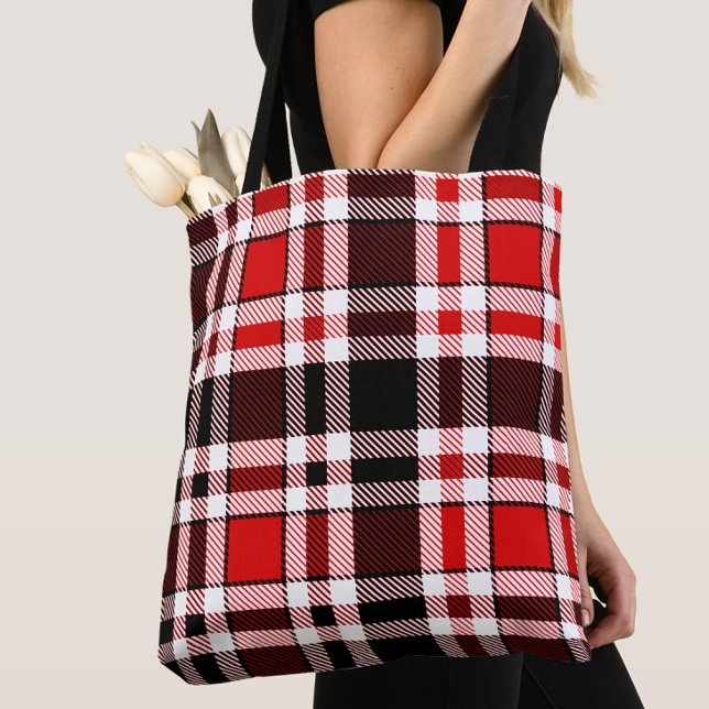 Red Black White Flannel Tartan Pattern Design  Tote Bag (Creator Uploaded)
