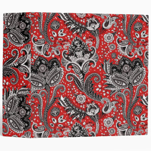 Red Black & White Floral Paisley Bohemian Boho Binder