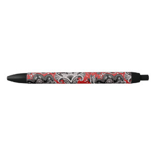Red Black & White Floral Paisley Bohemian Boho Ink Pen