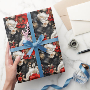 Red, Black & White Floral Wrapping Paper