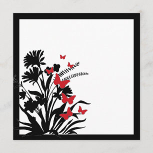 Red black white flower butterfly wedding invites