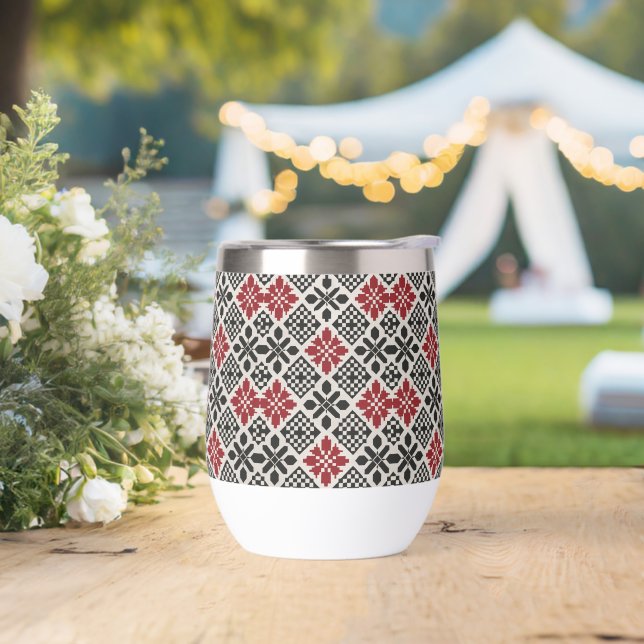 Red Black White Geometric Folk Pattern (Wedding)
