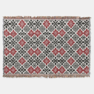 Red Black White Geometric Folk Pattern Ethnic Throw Blanket