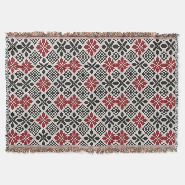 Red Black White Geometric Folk Pattern Ethnic  Throw Blanket (Front)