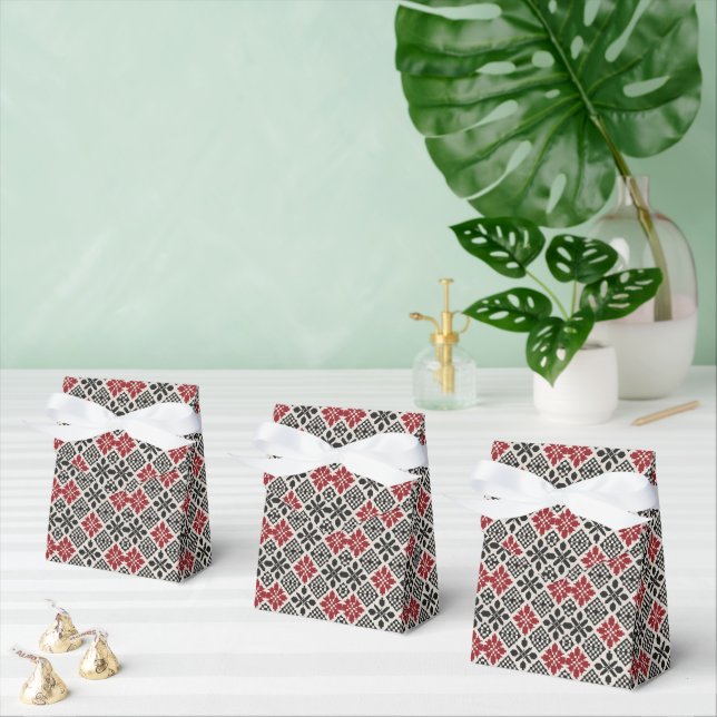 Red Black White Geometric Folk Pattern Favor Box (Multiple)