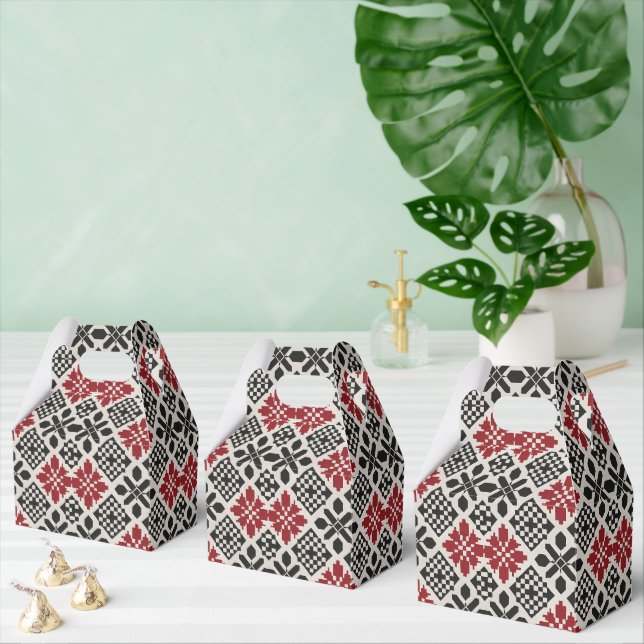 Red Black White Geometric Folk Pattern Favor Box (Multiple)