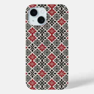 Red Black White Geometric Keffiyeh Folk Pattern  iPhone 15 Case