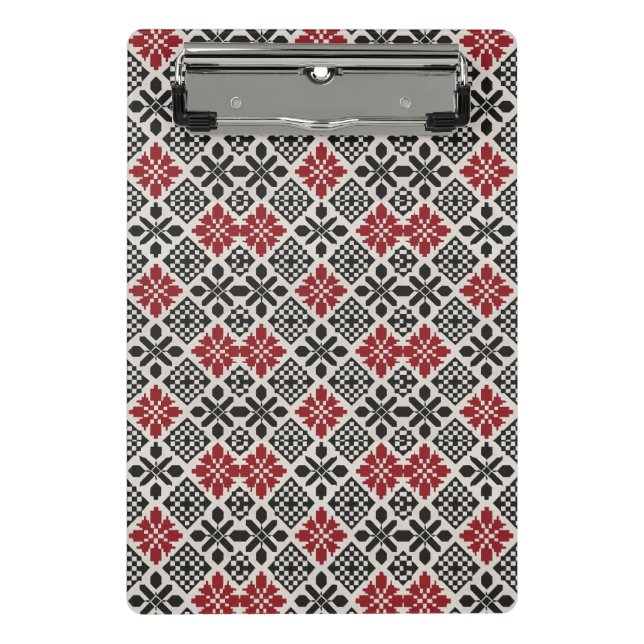 Red Black White Geometric Keffiyeh Folk Pattern Mini Clipboard (Front)