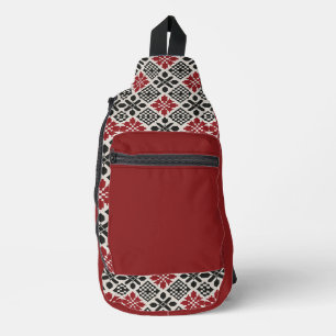Red Black White Geometric Keffiyeh Folk Pattern Sling Bag