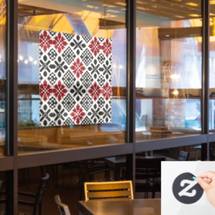 Red Black White Geometric Keffiyeh Folk Pattern Window Cling