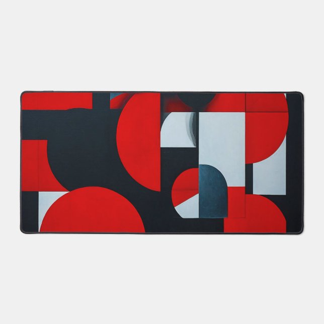 🔴⚫⚪ Red Black White Geometric Modern Office Decor Desk Mat (Front)